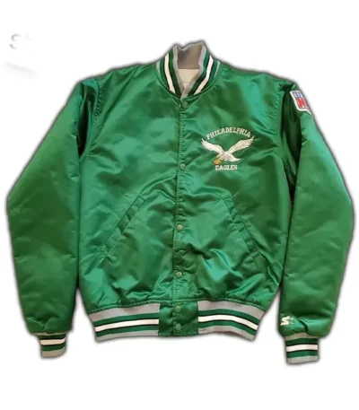 90’s Philadelphia Eagles Green Satin Bomber Jacket