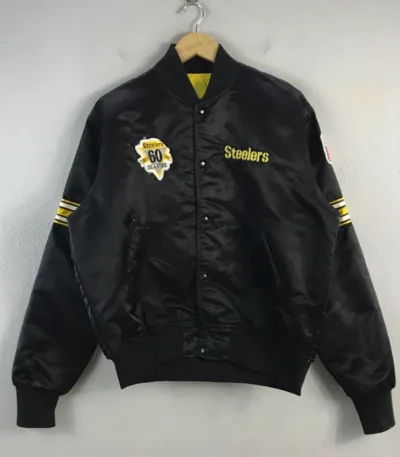 90s Pittsburgh Steelers Bomber Black Satin Jacket