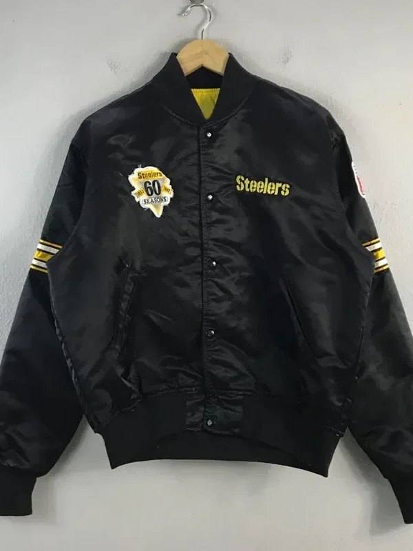 90s Pittsburgh Steelers Bomber Black Satin Jacket