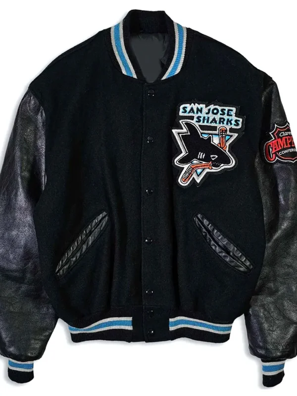90s San Jose Sharks Delong Black Varsity Jacket