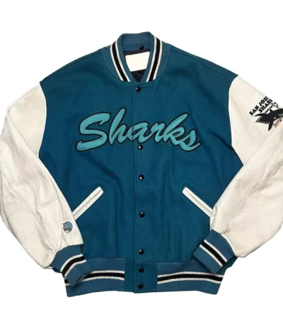 90s San Jose Sharks Teal Blue Varsity Jacket