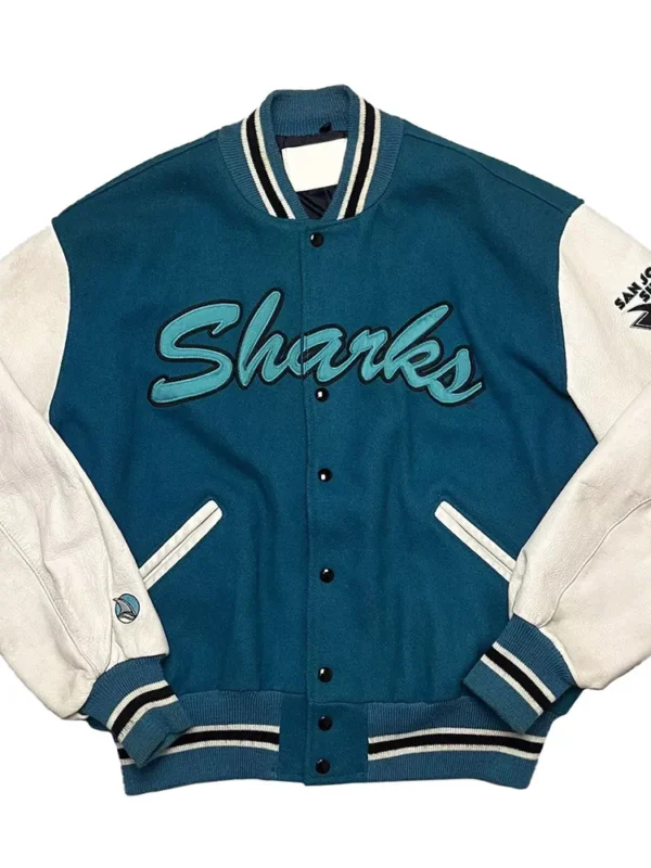 90s San Jose Sharks Teal Blue Varsity Jacket