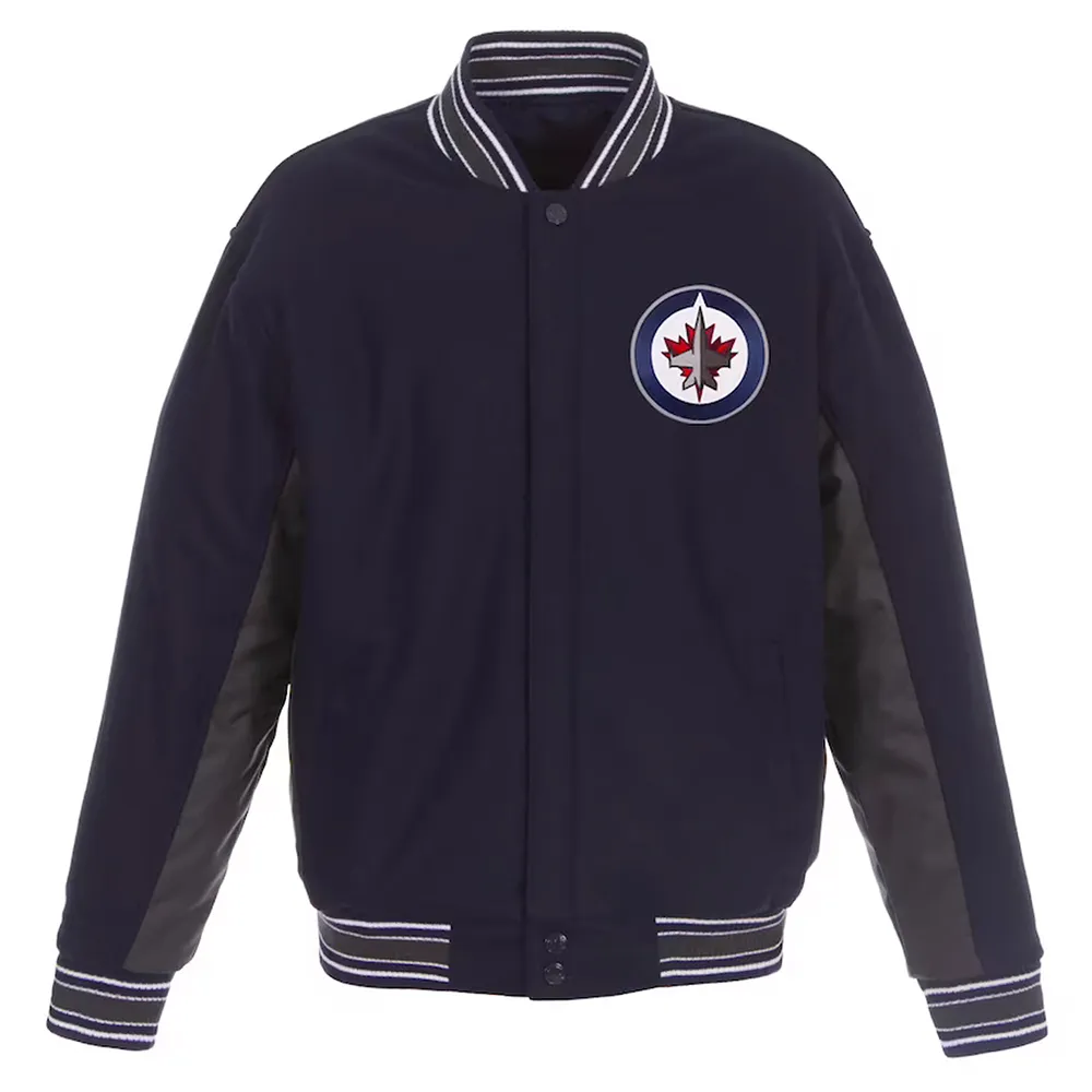 Accent Winnipeg Jets Varsity Navy-Charcoal Jacket Accent Winnipeg Jets Varsity Navy-Charcoal Jacket