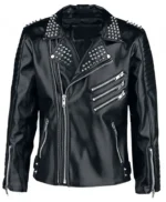 Amelia Black Leather Biker Jacket with Quilted Lining