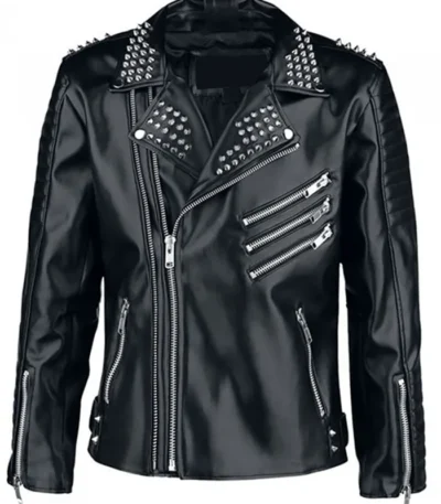 Amelia Black Leather Biker Jacket with Quilted Lining