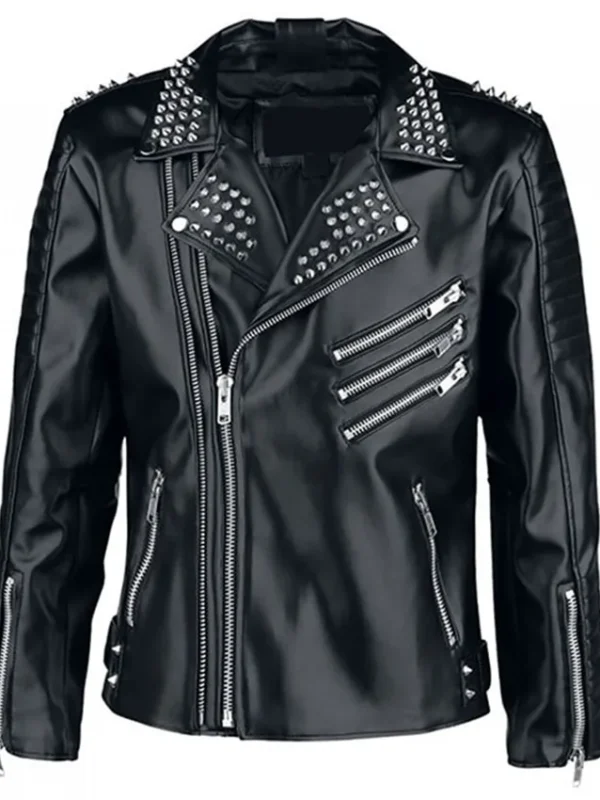 Amelia Black Leather Biker Jacket with Quilted Lining