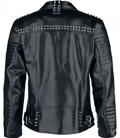 Amelia Black Leather Biker Jacket with Quilted Lining