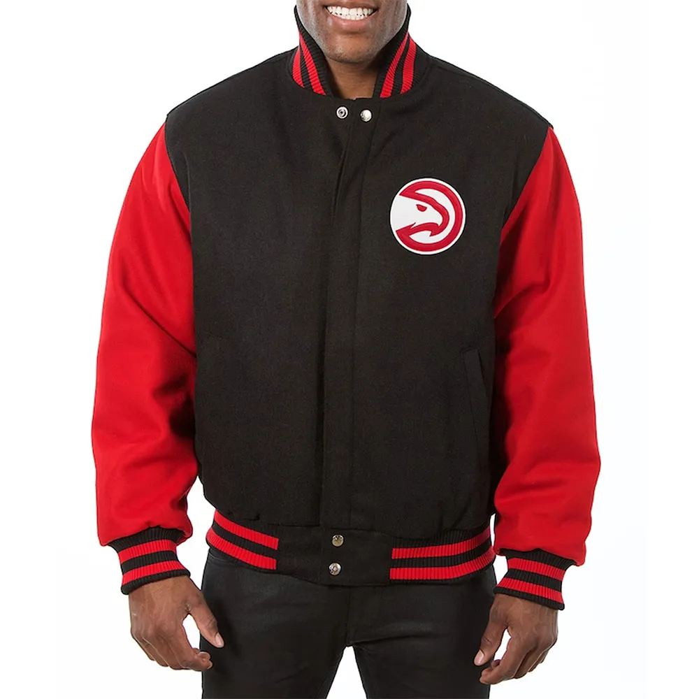 Atlanta Hawks Red and Black Varsity Wool Jacket Atlanta Hawks Red and Black Varsity Wool Jacket