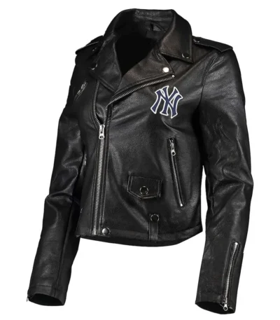 Biker NY Yankees Black Leather Jacket