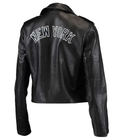 Biker NY Yankees Black Leather Jacket