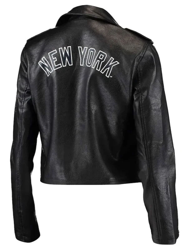 Biker NY Yankees Black Leather Jacket