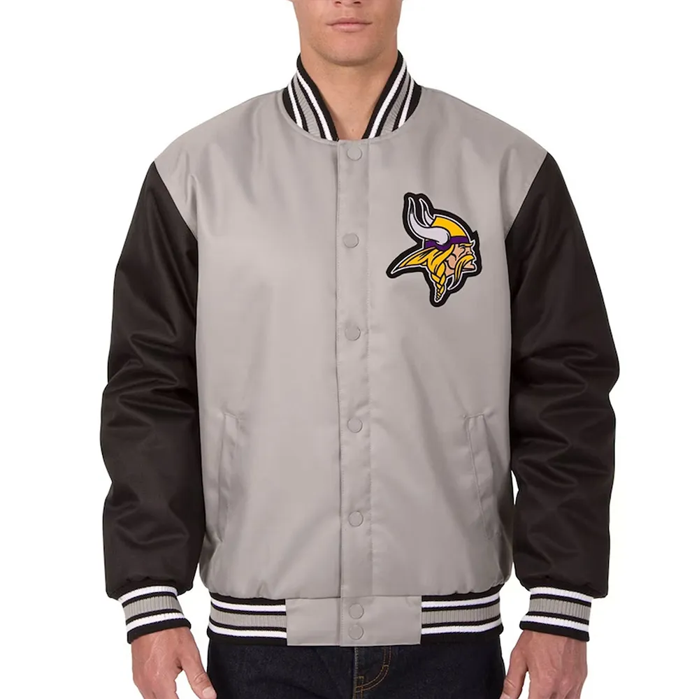 Black-Gray Minnesota Vikings Front Hit Poly Twill Jacket Black-Gray Minnesota Vikings Front Hit Poly Twill Jacket