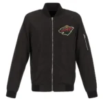 Black Minnesota Wild Lightweight Nylon Bomber Jacket