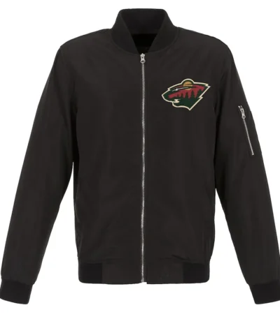 Black Minnesota Wild Lightweight Nylon Bomber Jacket