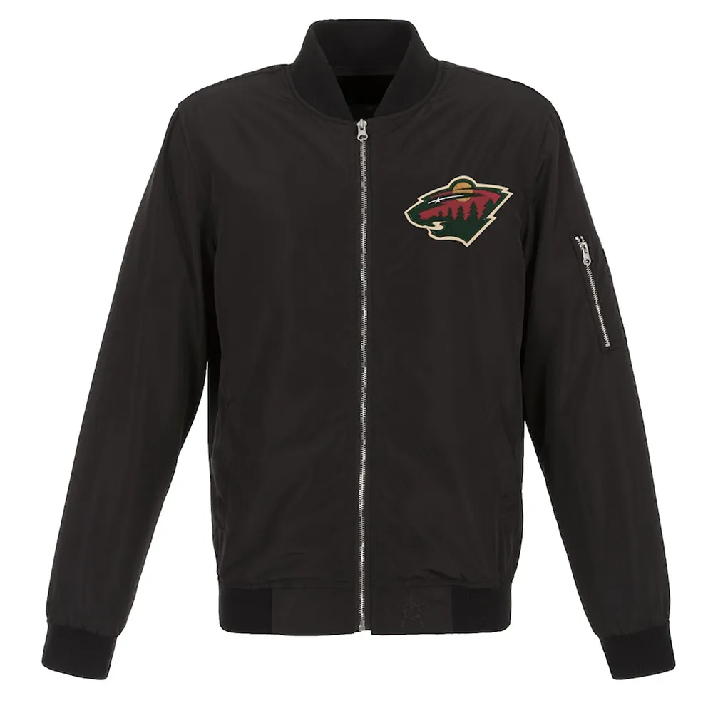 Black Minnesota Wild Lightweight Nylon Bomber Jacket Black Minnesota Wild Lightweight Nylon Bomber Jacket