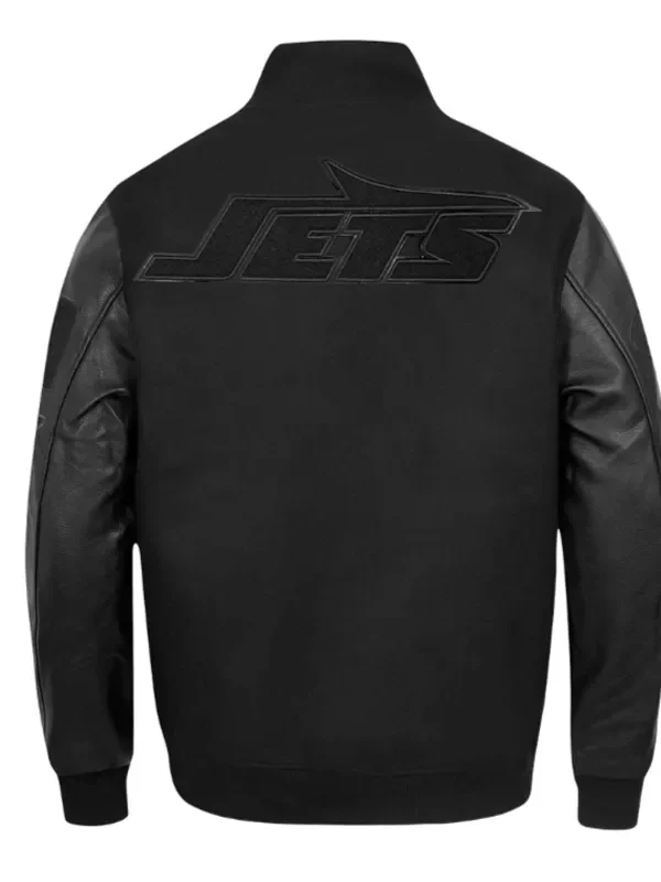 NY Jets Triple Black Varsity Wool-Leather Jacket