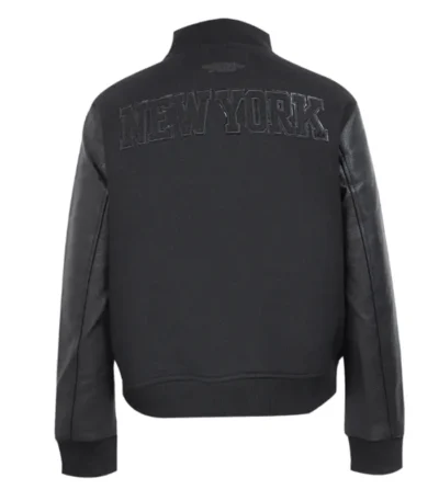 NY Knicks Triple Black Varsity Wool-Leather Jacket
