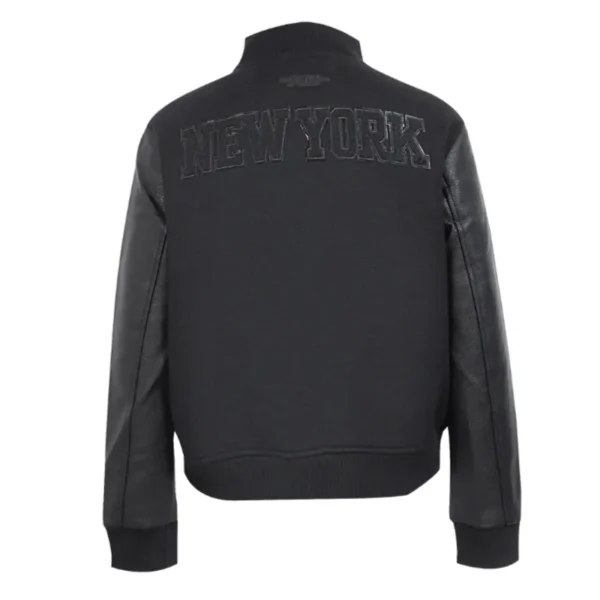 NY Knicks Triple Black Varsity Wool-Leather Jacket