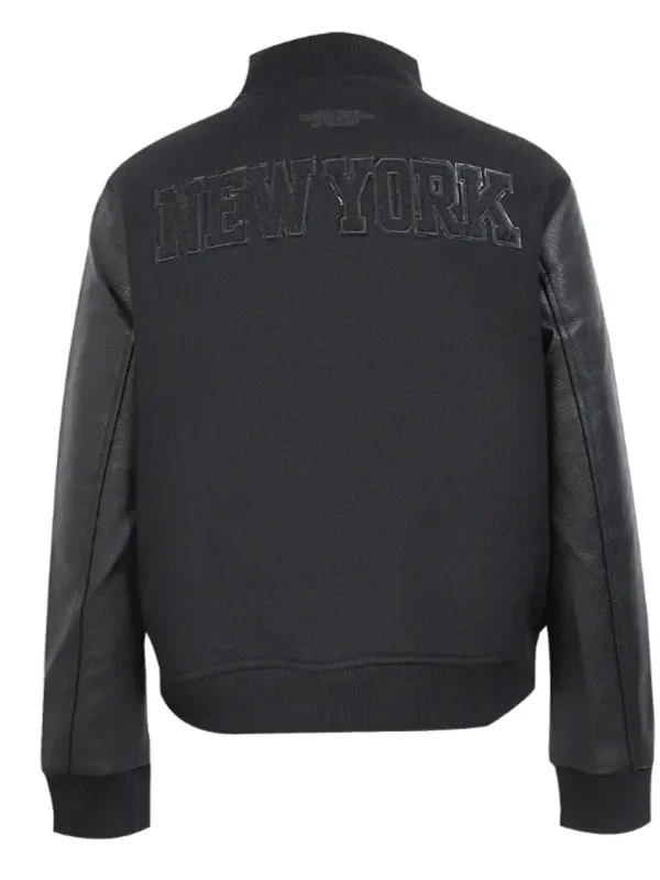NY Knicks Triple Black Varsity Wool-Leather Jacket