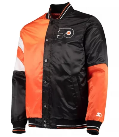 Black-Orange Philadelphia Flyers Leader Full-Snap Varsity Satin Jacket