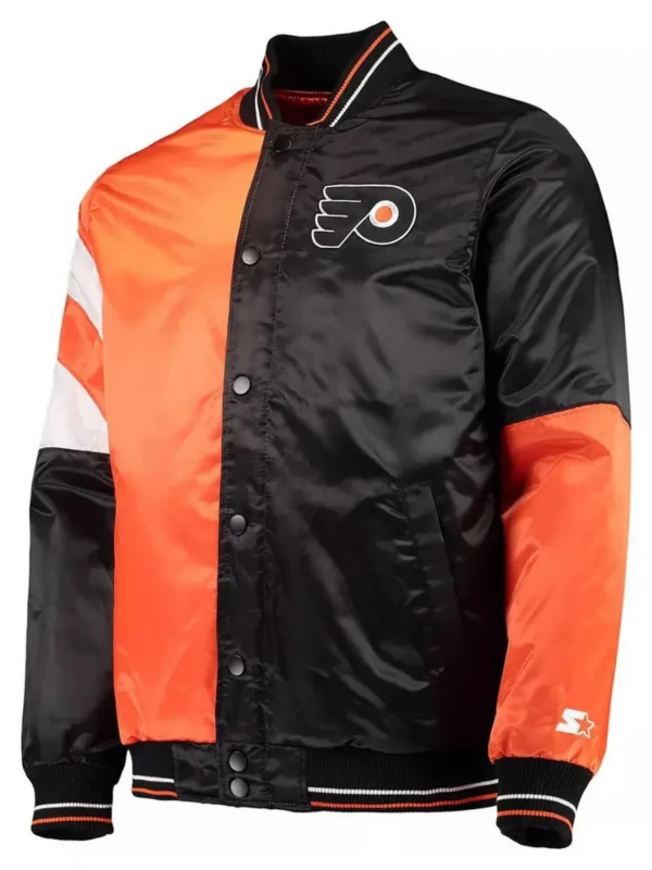 Black-Orange Philadelphia Flyers Leader Full-Snap Varsity Satin Jacket