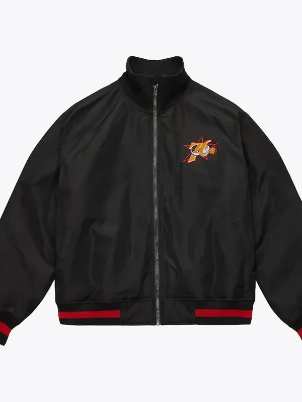 Black Philadelphia 76ers Satin Full-Zip Jacket