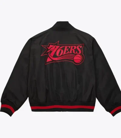 Black Philadelphia 76ers Satin Full-Zip Jacket