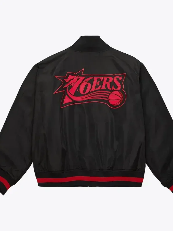 Black Philadelphia 76ers Satin Full-Zip Jacket