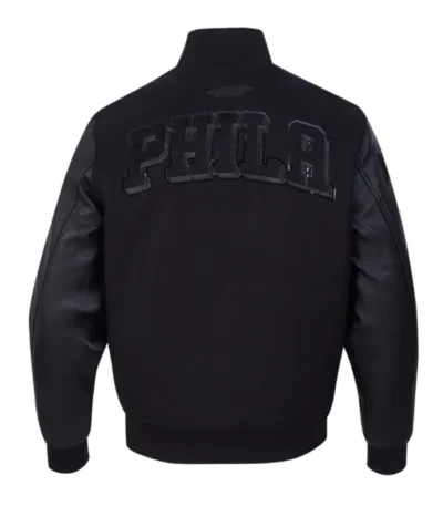Philadelphia 76ers Triple Black Varsity Wool-Leather Jacket