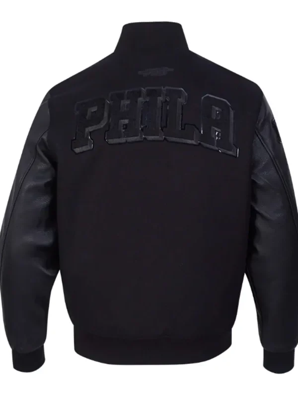 Philadelphia 76ers Triple Black Varsity Wool-Leather Jacket