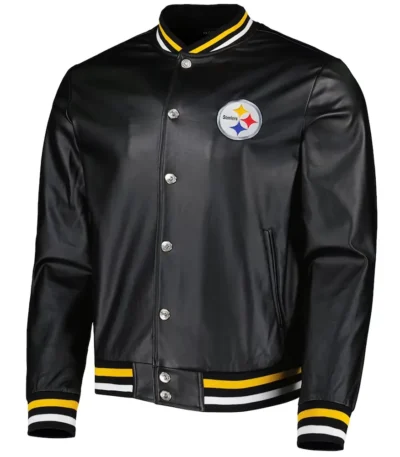 Black Pittsburgh Steelers Metallic Full-Snap Leather Jacket