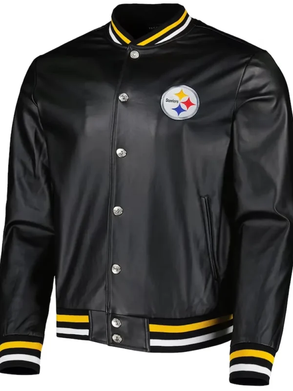 Black Pittsburgh Steelers Metallic Full-Snap Leather Jacket