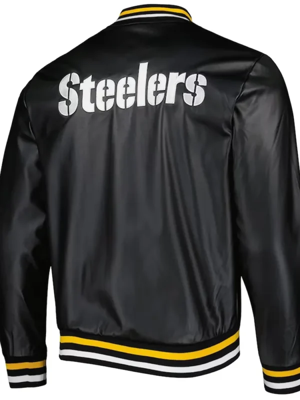 Black Pittsburgh Steelers Metallic Full-Snap Leather Jacket