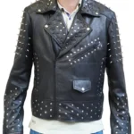 Black Punk Leather Jacket With Spikes Studs