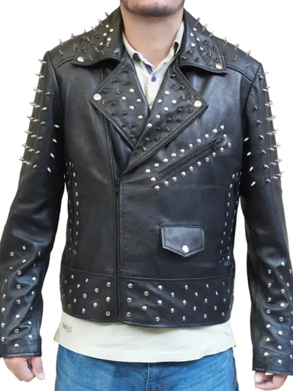 Black Punk Leather Jacket With Spikes Studs
