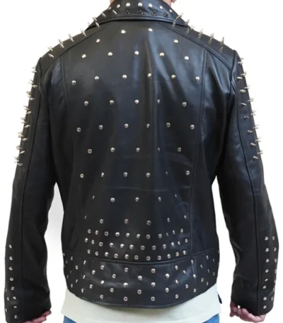Black Punk Leather Jacket With Spikes Studs