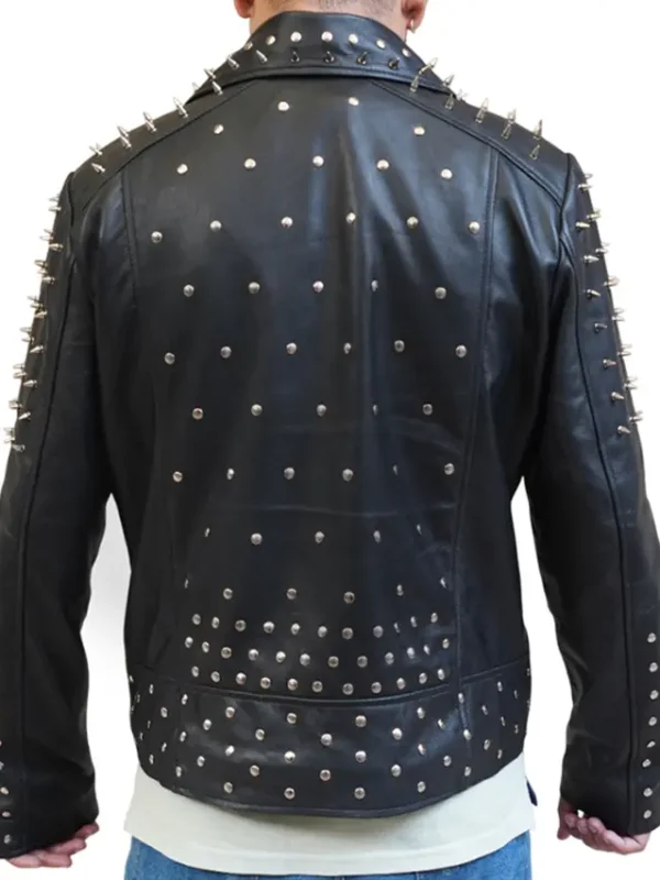 Black Punk Leather Jacket With Spikes Studs