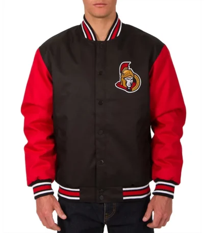 Black-Red Ottawa Senators Front Hit Varsity Poly Twill Jacket