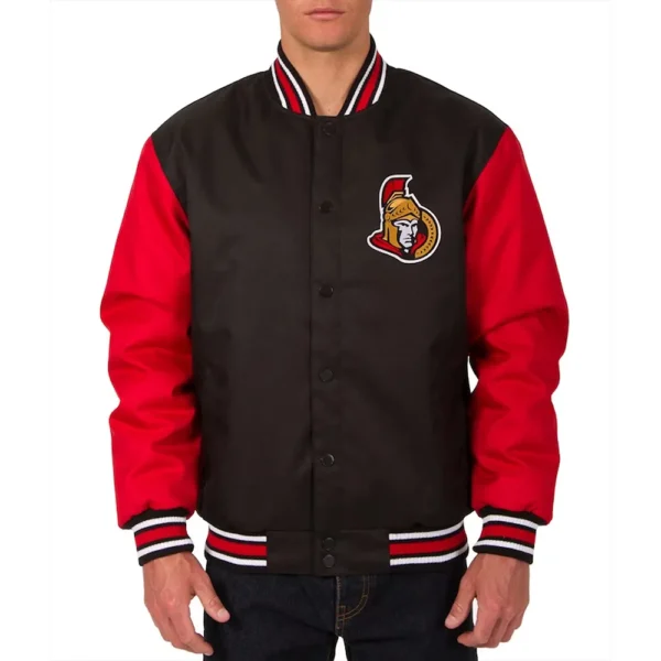Black-Red Ottawa Senators Front Hit Varsity Poly Twill Jacket