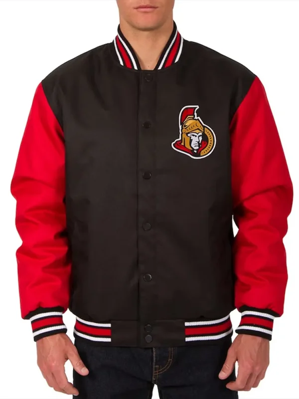 Black-Red Ottawa Senators Front Hit Varsity Poly Twill Jacket