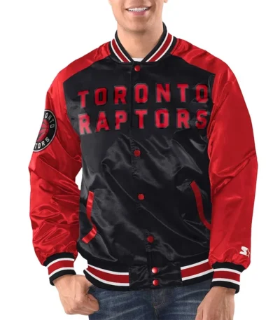 Black/Red Toronto Raptors Renegade Varsity Satin Jacket