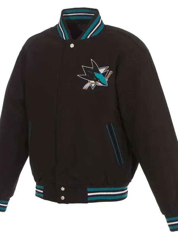 Black San Jose Sharks Varsity Wool Jacket