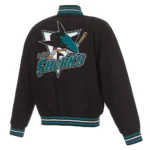 Black San Jose Sharks Varsity Wool Jacket