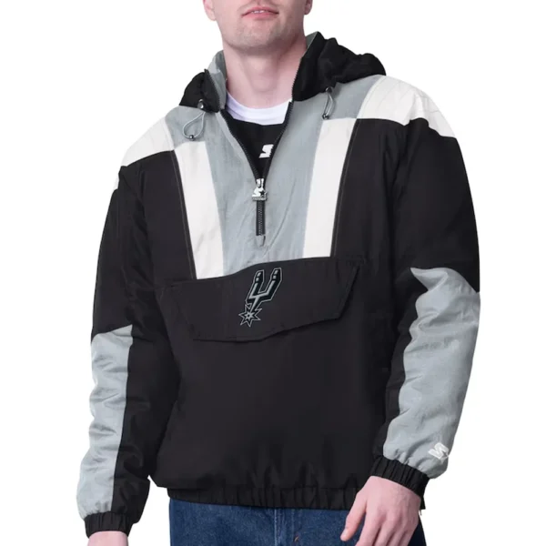 Black-Silver San Antonio Spurs Charger Half-Zip Pullover Jacket