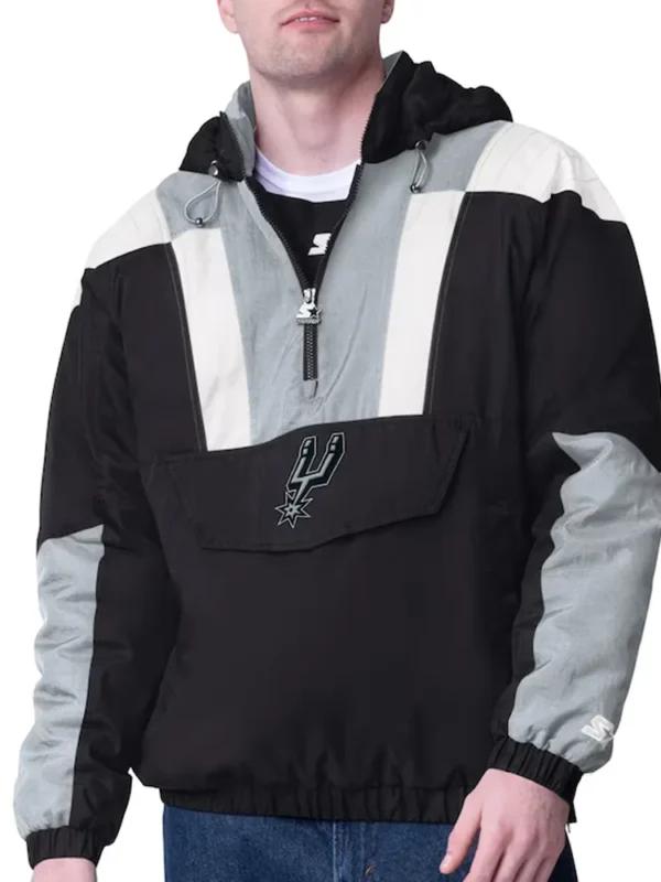 Black-Silver San Antonio Spurs Charger Half-Zip Pullover Jacket
