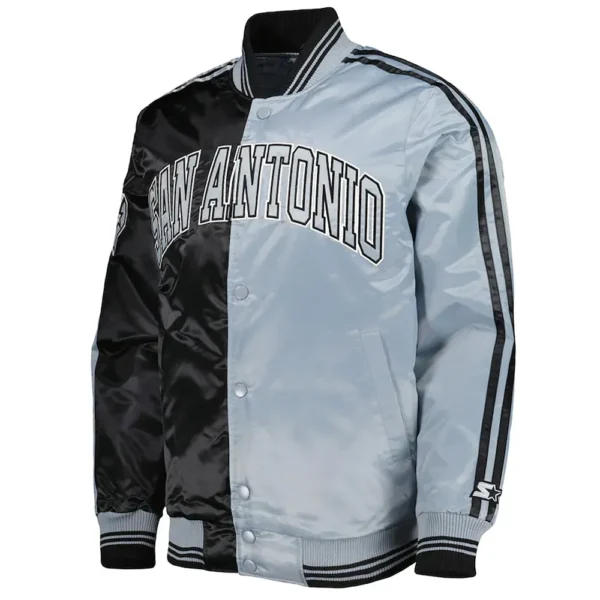 Black-Silver San Antonio Spurs Fast Break Satin Jacket