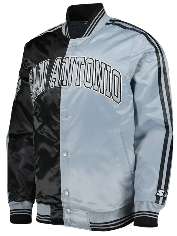 Black-Silver San Antonio Spurs Fast Break Satin Jacket