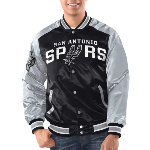 Black-Silver San Antonio Spurs Renegade Varsity Satin Jacket