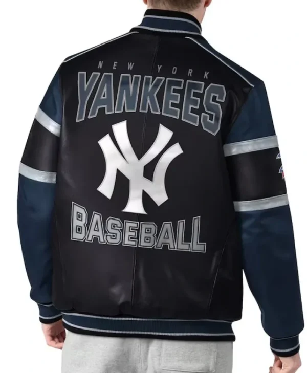 NY Yankees Black and Navy Varsity Leather Jacket