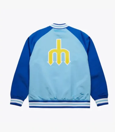Seattle Mariners Vintage Logo Double Clutch Blue Satin Jacket